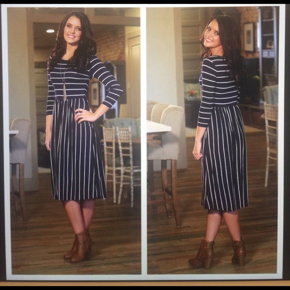 Infinity Raine navy blue and white stripe Dress
